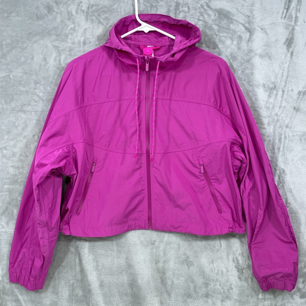 Lululemon Womens Rain Jacket Hooded Full Zip Cropped SIZE 6 Hot Pink Windbreaker